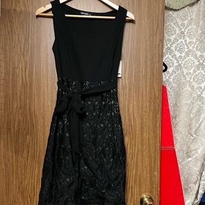Kensie Black Cocktail Dress with Gold Lace Details